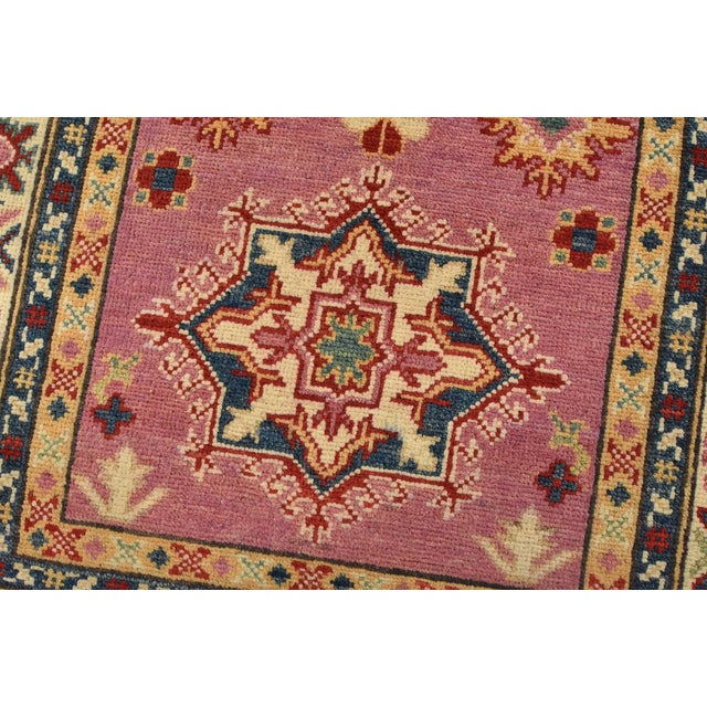 Kazak Runner 2’9” X 9’10” Pink Wool Tribal Hand-Knotted Oriental Rug For Sale - Image 4 of 13