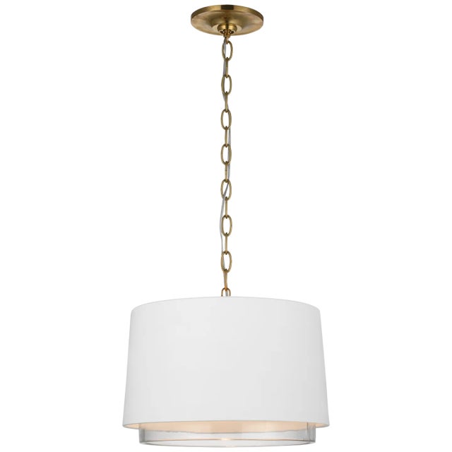 2020s Marie Flanigan for Visual Comfort Signature Sydney Small Pendant in Soft Brass with Matte White & Clear Glass For Sale - Image 5 of 6
