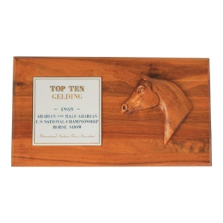 1969 Arabian Horse Show Walnut Wood Wall Plaque For Sale
