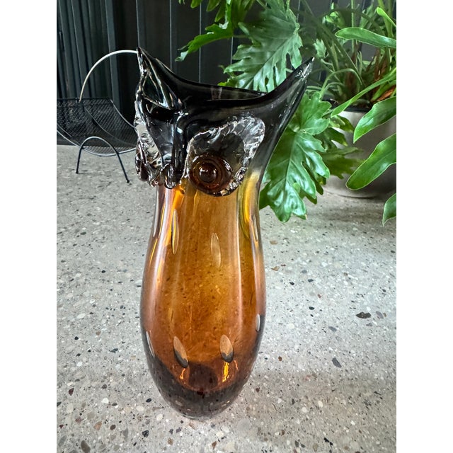 Rare Vintage MCM Murano Owl Vase in Beautiful condition. This vase is hand-blown glass with controlled air bubbles made in...