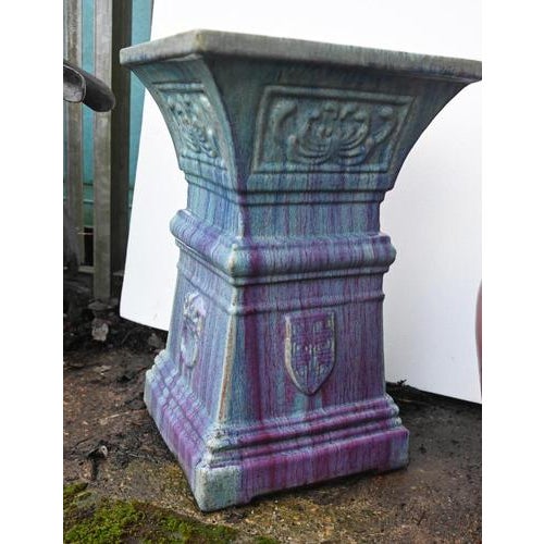 Italian Deruta Lion Mask Garden Pedestals in Glazed Ceramic, Set of 2 For Sale - Image 6 of 8