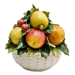 Vintage Italian Capodimonte Ceramic Fruit Topiary Centerpiece Bowl For Sale