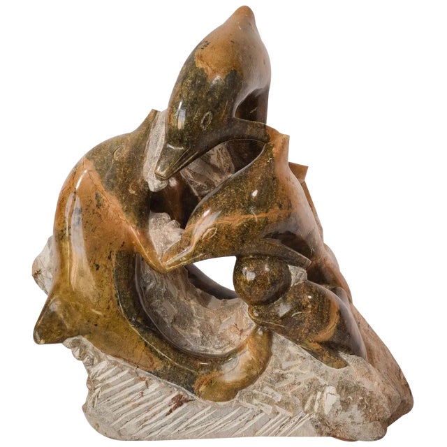 Marble Sculpture of Dolphins For Sale