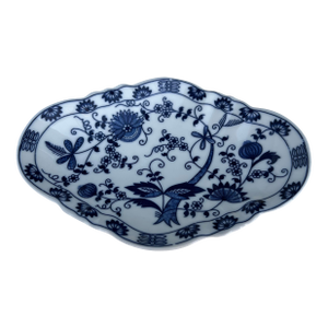Vintage Footed Blue Onion Bowl Blue and White Diamond Shape Bowl Signed