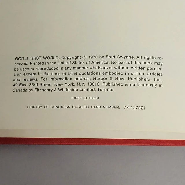 Fred Gwynne God’s First World, 1970 First Edition With Dust Jacket — Illustrated Fable, Harper & Row For Sale - Image 4 of 10