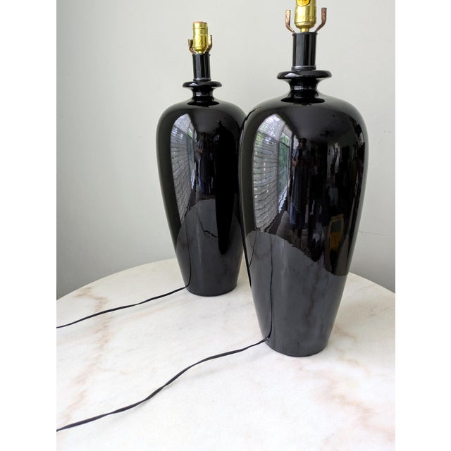 Late 20th Century Large Vintage Bottleneck Urn Ceramic Lamps, a Pair For Sale - Image 5 of 5