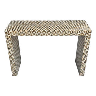 Geometric Wood Inlay Waterfall Console Table For Sale