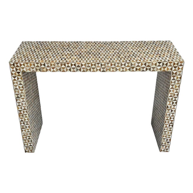 Geometric Wood Inlay Waterfall Console Table For Sale