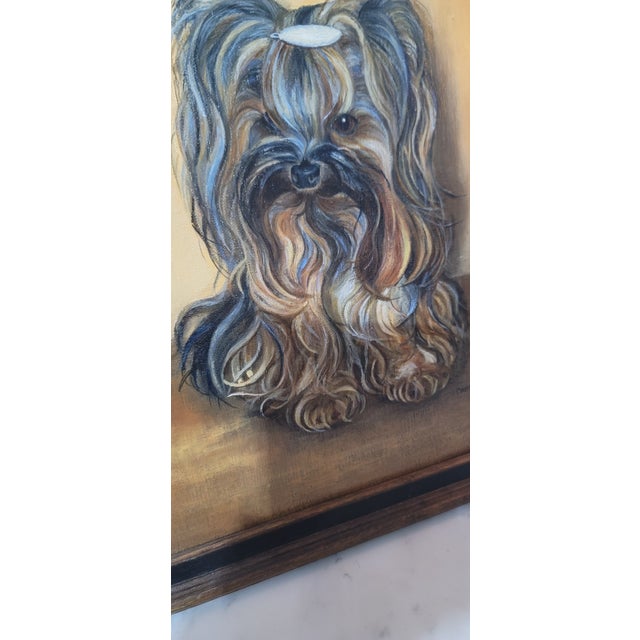 Vintage Dog Portrait Oil Painting, Yorkshire Terrier "Yorkie" Signed & Framed 1975 For Sale - Image 4 of 10