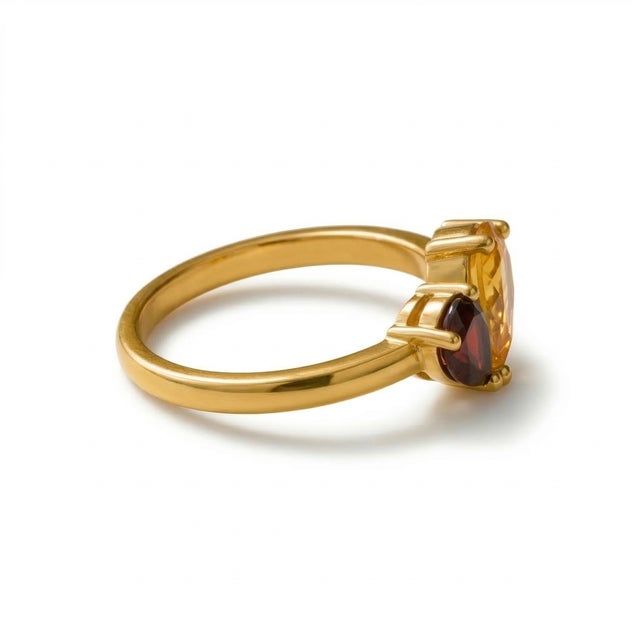 Garnet & Citrine Toi Et Moi Ring, Dual Gemstone Birthstone Ring Us 7 For Sale - Image 4 of 4