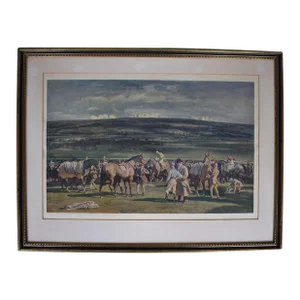 "In the Saddling Paddock, Cheltenham March Meeting" 1952 Chromolithograph by Sir Alfred Munnings, Framed
