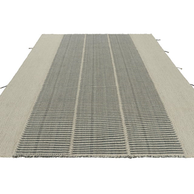 2010s Rug & Kilim’s Contemporary Kilim in Slate Gray, White and Beige Textural Stripes For Sale - Image 5 of 7