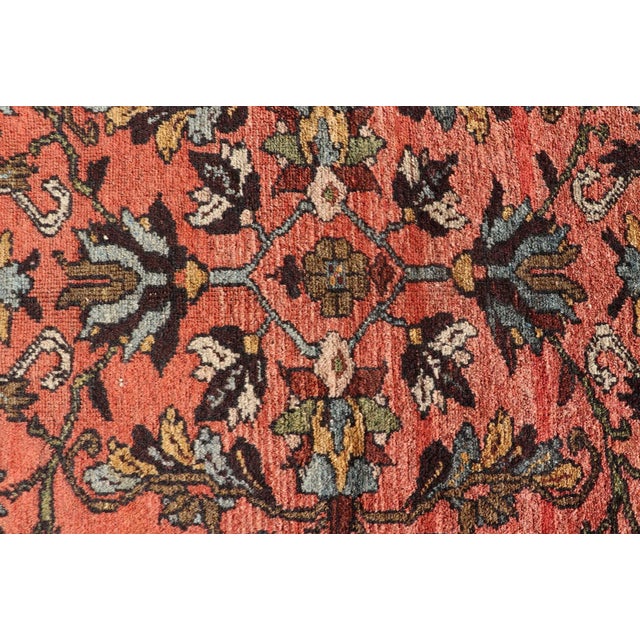 Textile Antique Persian Hamadan Carpet With Floral Designs in Soft Orange Red and Brown For Sale - Image 7 of 13