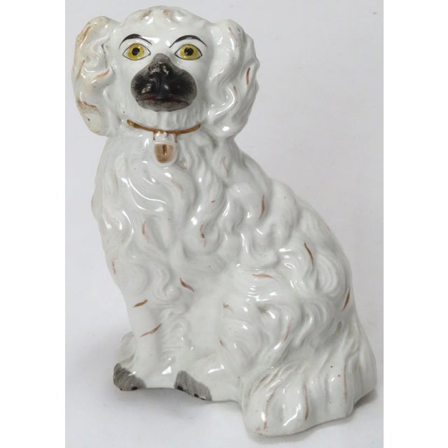 Ceramic Nice Small Size Original Matched Pair of Antique English Staffordshire Pottery Dogs / Spaniels - Circa 1870s For Sale - Image 7 of 13