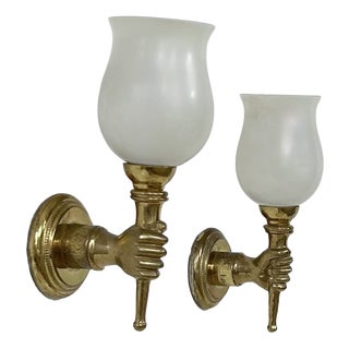 Wall Lights in Brass and Opaline Glass from Maison Jansen, France, 1960, Set of 2 For Sale