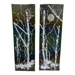Abstract Winter Landscape Glass Wall Art Panels, Set of Two