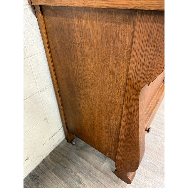 Antique Empire Quarter Sawn White Tiger Oak Sideboard Server Buffet For Sale - Image 10 of 13
