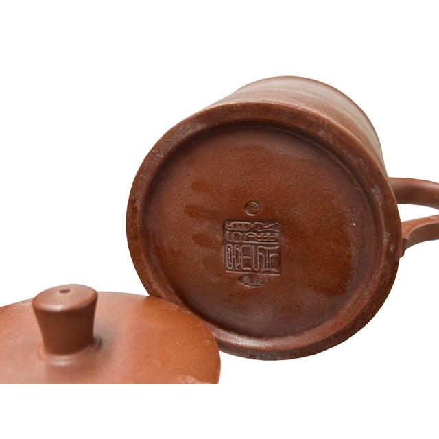 Brown Vintage Brown Simple Cylindrical Plain Zisha Clay Teapot Art Display For Sale - Image 8 of 9