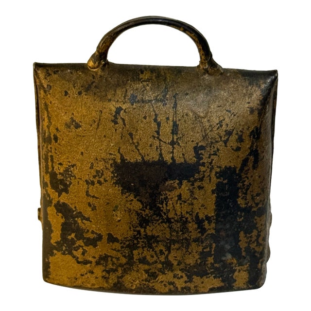 Vintage German Primitive Metal Cowbell With Rustic Patina and Clapper 2.75” T For Sale