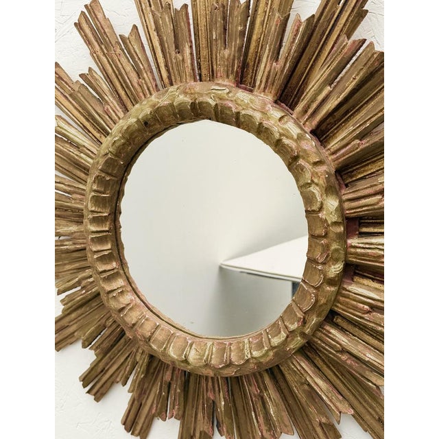 Large Sunburst Mirror in Gilded Wood, 1960 For Sale - Image 3 of 6