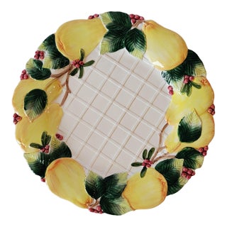 Vintage French Country Fitz and Floyd Serving Plate Platter 1991 With Embossed Pears and Basket Weave 12.25" For Sale