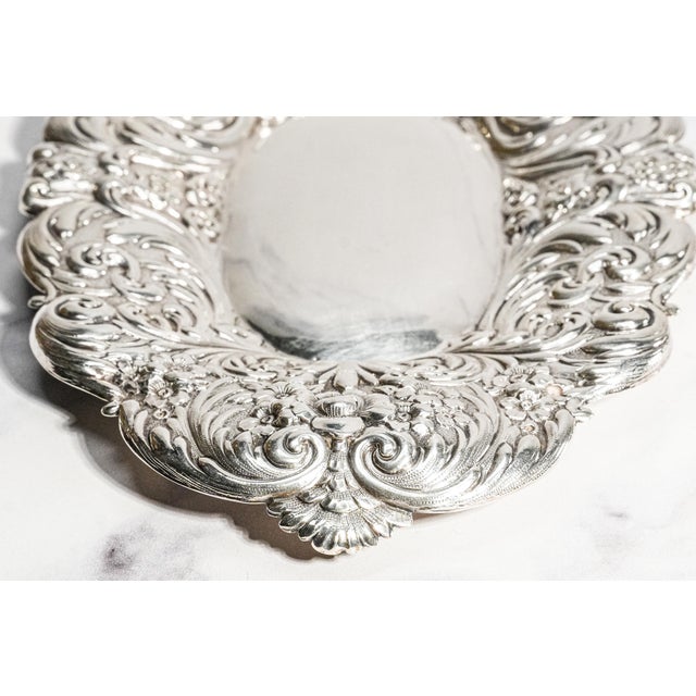 Silver Stunning Ornate Floral Repoussé Antique Gorham Sterling Silver Jewelry Tray Vanity Catchall Luxury For Sale - Image 8 of 13