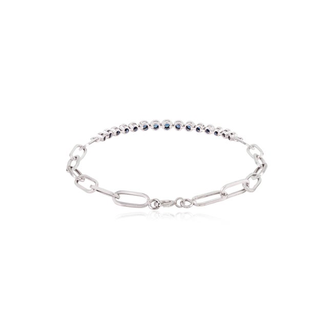 Metal Vintage Bezel Set Sapphire Paperclip Chain Bracelet in 18k Solid Gold For Sale - Image 7 of 13