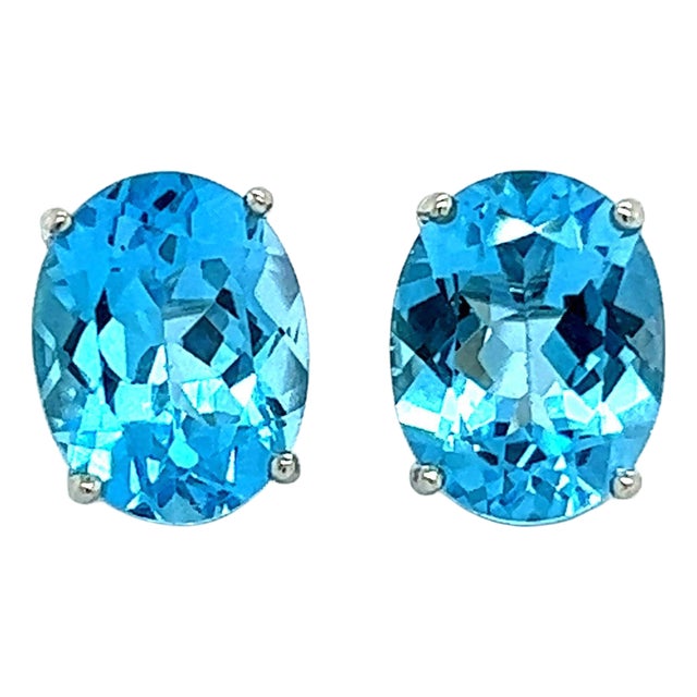 Natural Blue Topaz Stud Earrings 14k White Gold 5.79 TW Certified For Sale