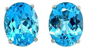 Natural Blue Topaz Stud Earrings 14k White Gold 5.79 TW Certified