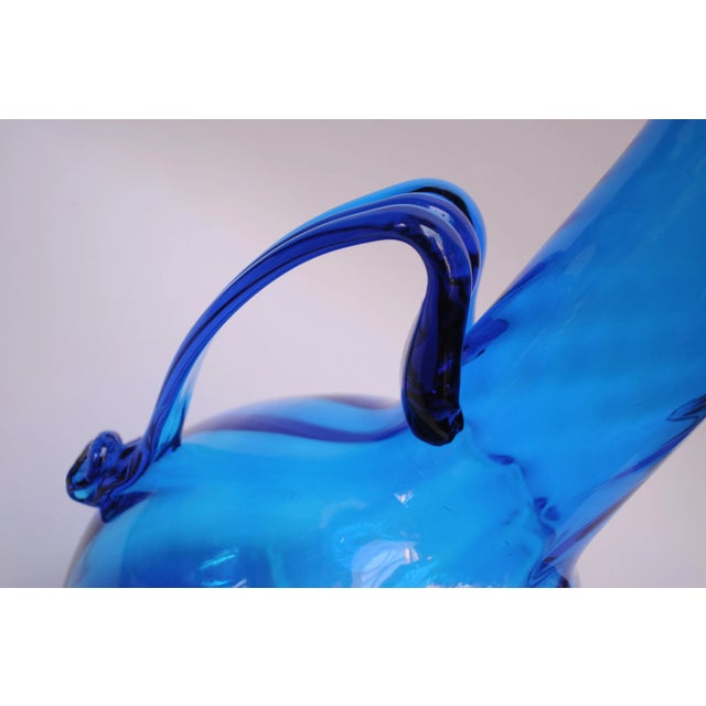 Blue Large Blenko Turquoise Blown Glass Pitcher For Sale - Image 8 of 10