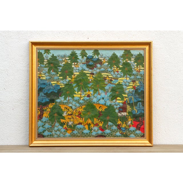Asian Vibrant Balinese Framed Harvest Painting For Sale - Image 3 of 10