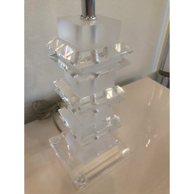 Modern Vintage Lucite Stacked Pagoda Table Lamps - A Pair For Sale - Image 3 of 10