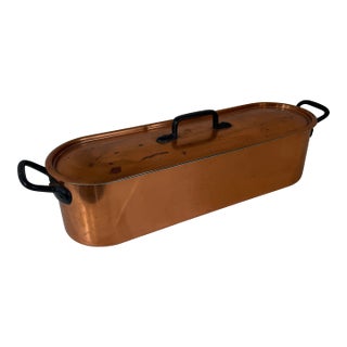 Vintage French Copper Fish Poacher With Original Insert and Lid, Circa 1950–1970 For Sale
