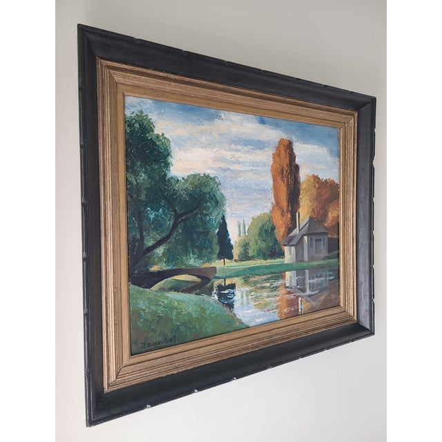 French Vintage 1950s Oil Painting Rambouillet France Landscape For Sale - Image 3 of 16