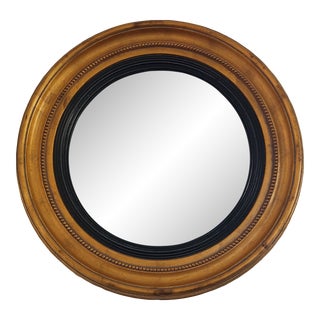 Late 20th Century Regency Giltwood & Ebonized Domed Mantle Convex Mirror For Sale