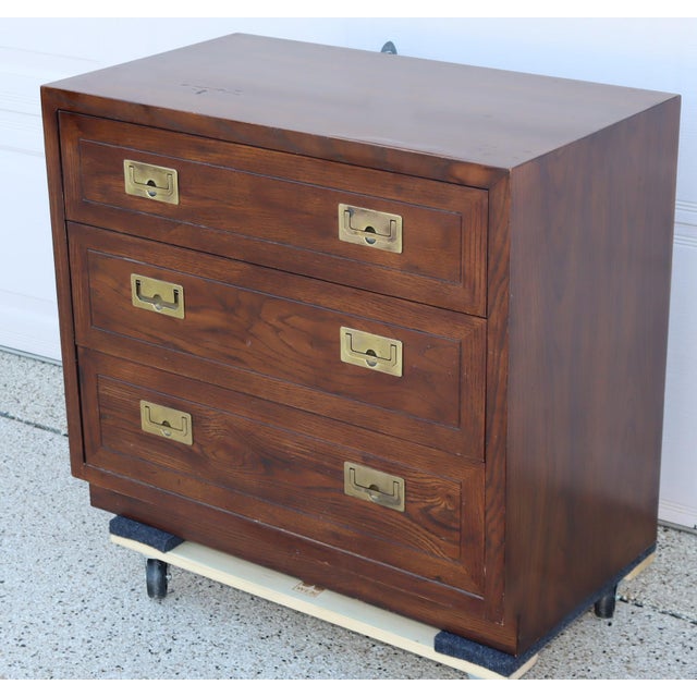 1970s 1970s Henredon Small Three Drawer Campaign Style Dresser For Sale - Image 5 of 16