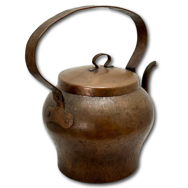Metal Large Unusual Antique French Arts & Crafts Hand Wrought Solid Copper Tea Kettle - Circa Early 1900s For Sale - Image 7 of 12