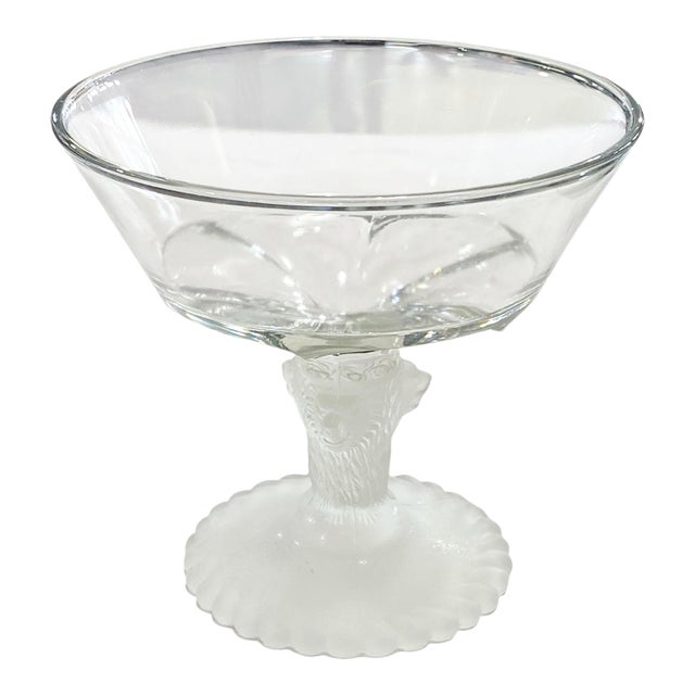 Vintage Frosted Footed Glass Bowl W/Lions Head 6.5" H For Sale