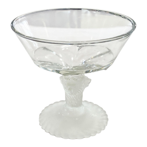 Vintage Frosted Footed Glass Bowl W/Lions Head 6.5" H