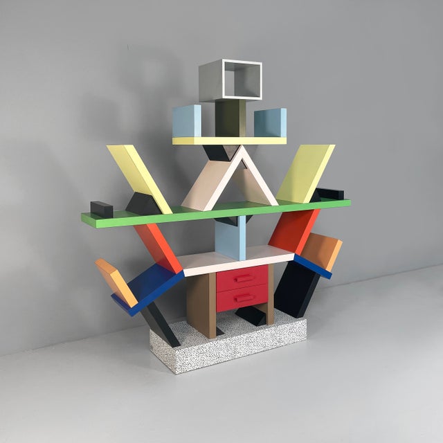 Italian modern laminate bookcase Carlton by Ettore Sottsass for Memphis, 1981 Carlton bookcase made entirely of wood,...
