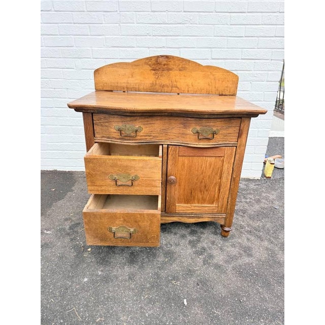 Brown Antique 19th Century Victorian Oak Washstand Cabinet With Knapp Joints For Sale - Image 8 of 16