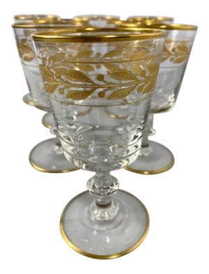 Vintage Glastonbury-Lotus Laurel Gold Crystal Aperitif Stemware - Set of 8