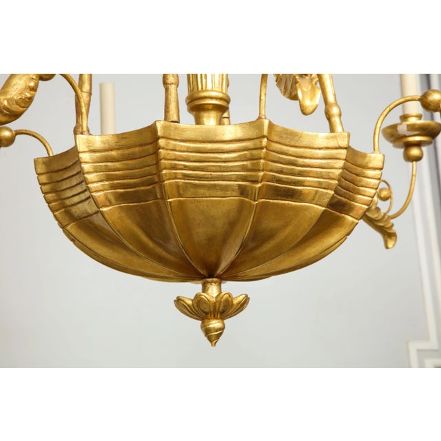 Gold Bespoke Giltwood Hand-Carved Chandelier in the Neoclassic Manner For Sale - Image 8 of 11