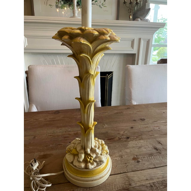 Cream Pair of Vintage Hollywood Regency "Manner of Serge Roche" Plaster Palm Tree Table Lamps For Sale - Image 8 of 12