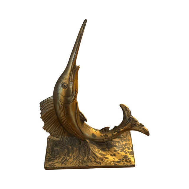 Vintage Brass Marlin Swordfish Sculpture For Sale - Image 4 of 8