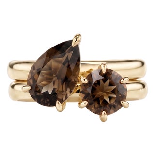 Dainty Two Stone Smoky Quartz Ring | Toi Et Moi Ring Unique Stacking Promise Ring Us 7 For Sale
