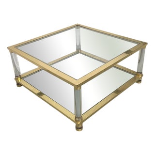 Large Coffee Table in Brass and Glass, 1970s For Sale