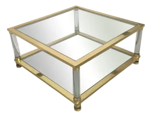 Large Coffee Table in Brass and Glass, 1970s