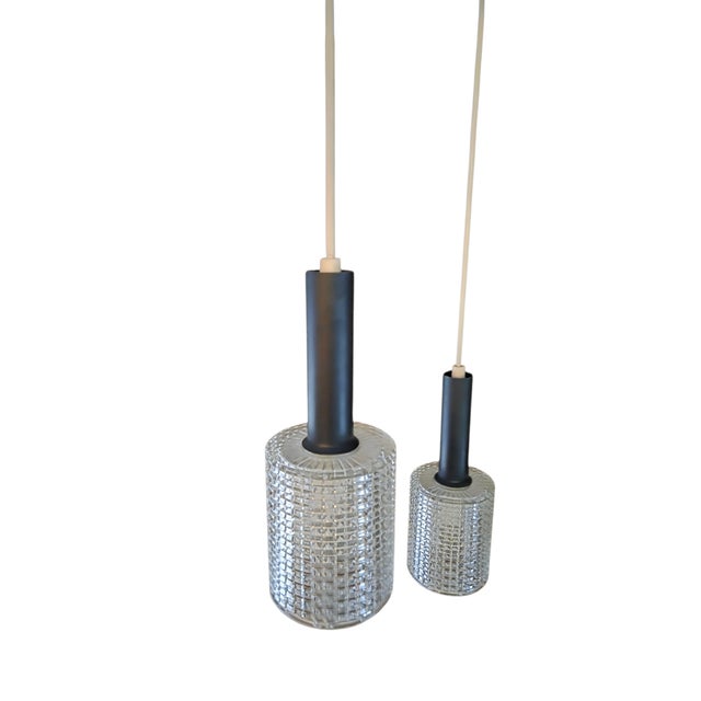 Vintage Mid-Century Modern Cylindrical Glass 3 Light Cascading Pendant Chandelier Panton Style For Sale - Image 9 of 16