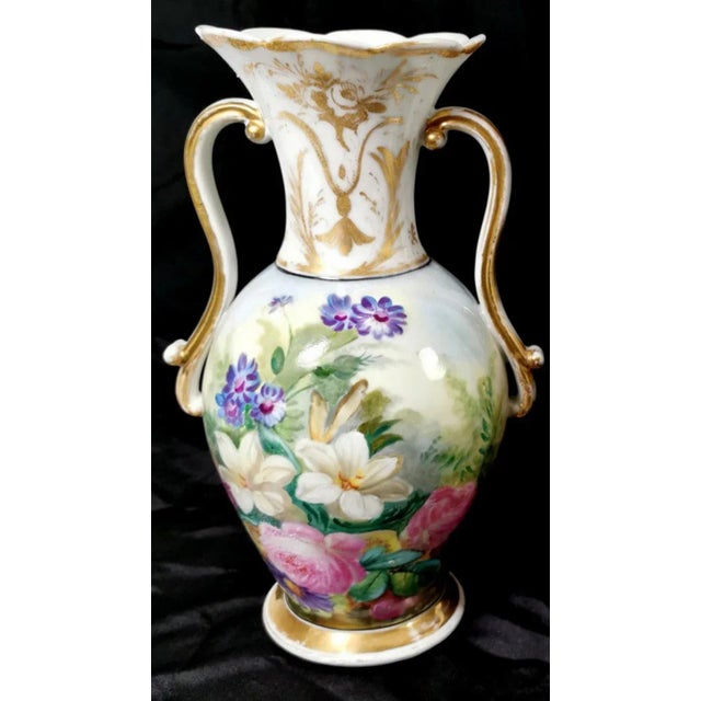 Porcelain De Paris Napoleon III French Hand Painted Vases - a Pair For Sale - Image 6 of 12